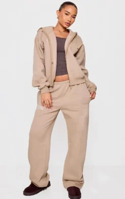 Discount PrettyLittleThing Petite Studio Archives Thin Waistband Wide Leg Sweatpants Taupe