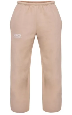 Discount PrettyLittleThing Petite Studio Archives Thin Waistband Wide Leg Sweatpants Taupe