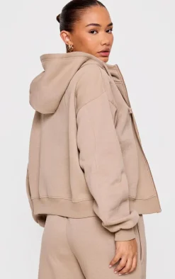 Hot PrettyLittleThing Petite Studio Archives Zip Up Hoodie Taupe