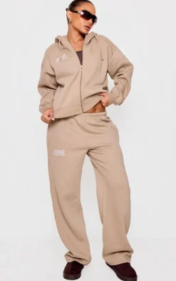Hot PrettyLittleThing Petite Studio Archives Zip Up Hoodie Taupe