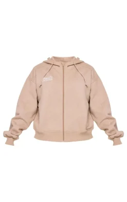 Hot PrettyLittleThing Petite Studio Archives Zip Up Hoodie Taupe