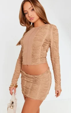 New PrettyLittleThing Petite Textured Jersey Long Top Taupe