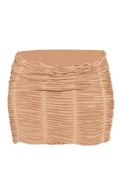 Discount PrettyLittleThing Petite Textured Jersey Mini Skirt Taupe