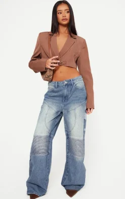 Petite Taupe Trim Detail Cropped Blazer