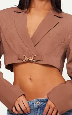 Petite Taupe Trim Detail Cropped Blazer
