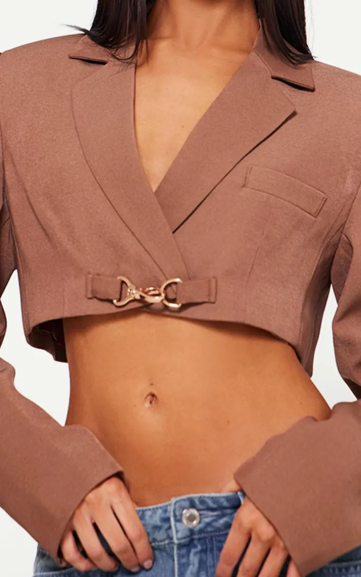 Petite Taupe Trim Detail Cropped Blazer