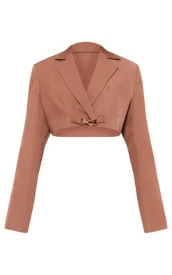 Petite Taupe Trim Detail Cropped Blazer