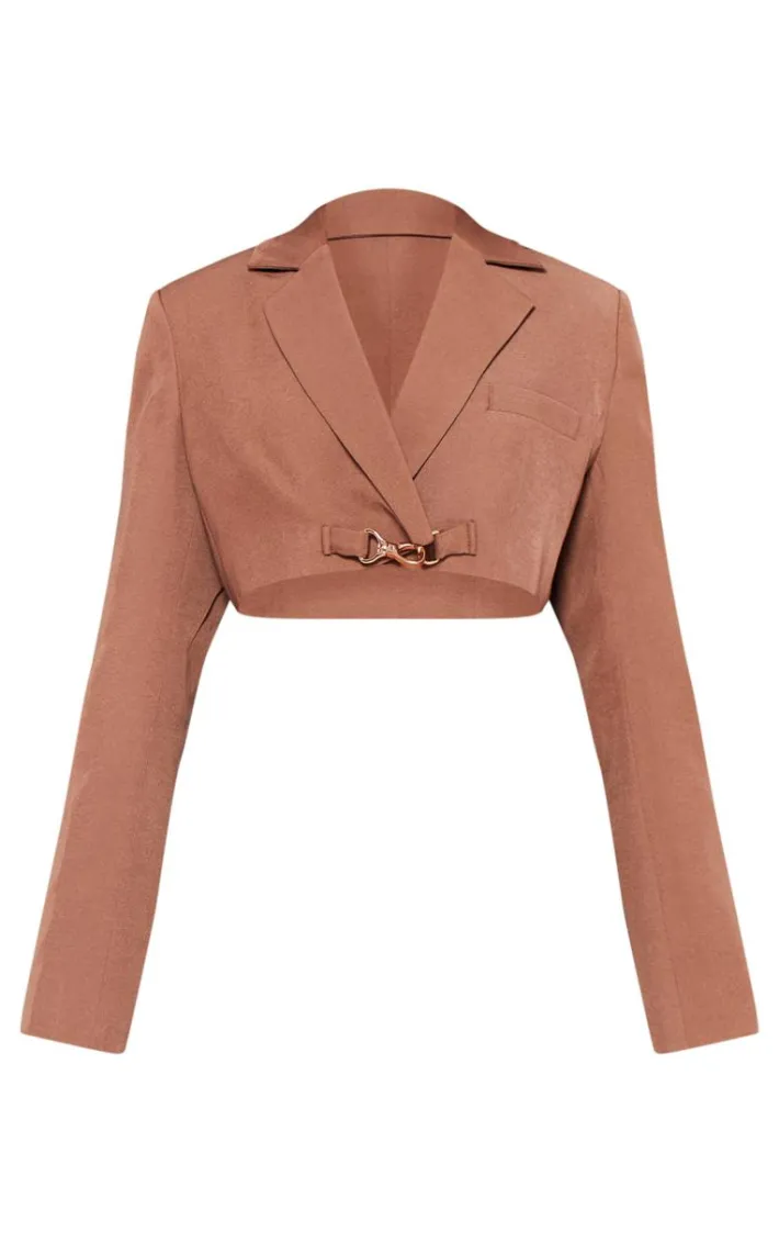 Petite Taupe Trim Detail Cropped Blazer