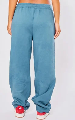 Discount PrettyLittleThing Petite Acid Wash Elasticated Wide Leg Sweatpants Teal