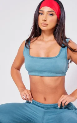 Discount PrettyLittleThing Petite Acid Wash Elasticated Wide Leg Sweatpants Teal