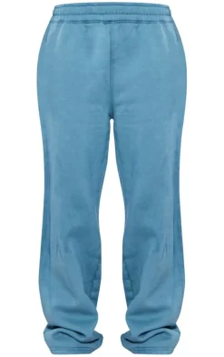 Discount PrettyLittleThing Petite Acid Wash Elasticated Wide Leg Sweatpants Teal