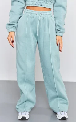 PrettyLittleThing Petite Wide Leg Seam Detailed Sweatpants Teal