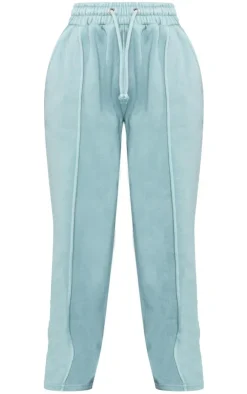 PrettyLittleThing Petite Wide Leg Seam Detailed Sweatpants Teal