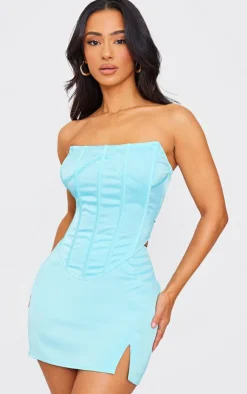Online PrettyLittleThing Petite Satin Low Waist Mini Skirt Turquoise