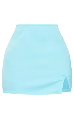 Online PrettyLittleThing Petite Satin Low Waist Mini Skirt Turquoise