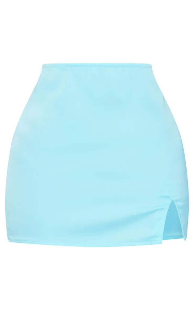Online PrettyLittleThing Petite Satin Low Waist Mini Skirt Turquoise