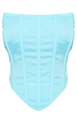 New PrettyLittleThing Petite Satin Structured Corset Top Turquoise