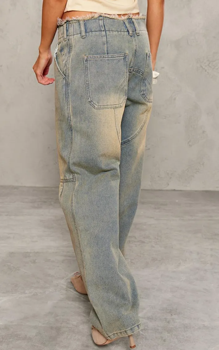 Petite Vintage Frayed Edge Waistband Boyfriend Jeans