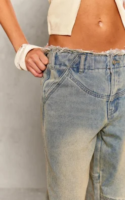 Petite Vintage Frayed Edge Waistband Boyfriend Jeans