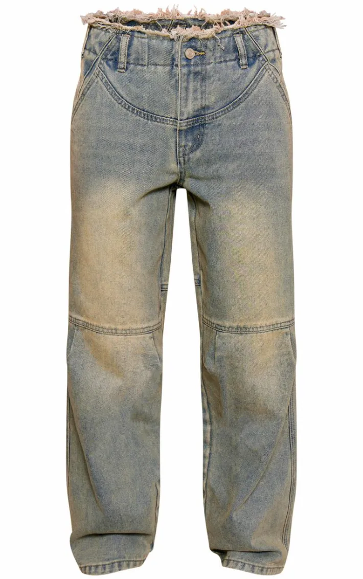 Petite Vintage Frayed Edge Waistband Boyfriend Jeans