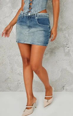 Sale PrettyLittleThing Petite Denim Low Rise Mini Skirt Vintage Light Wash