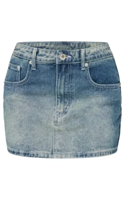 Sale PrettyLittleThing Petite Denim Low Rise Mini Skirt Vintage Light Wash