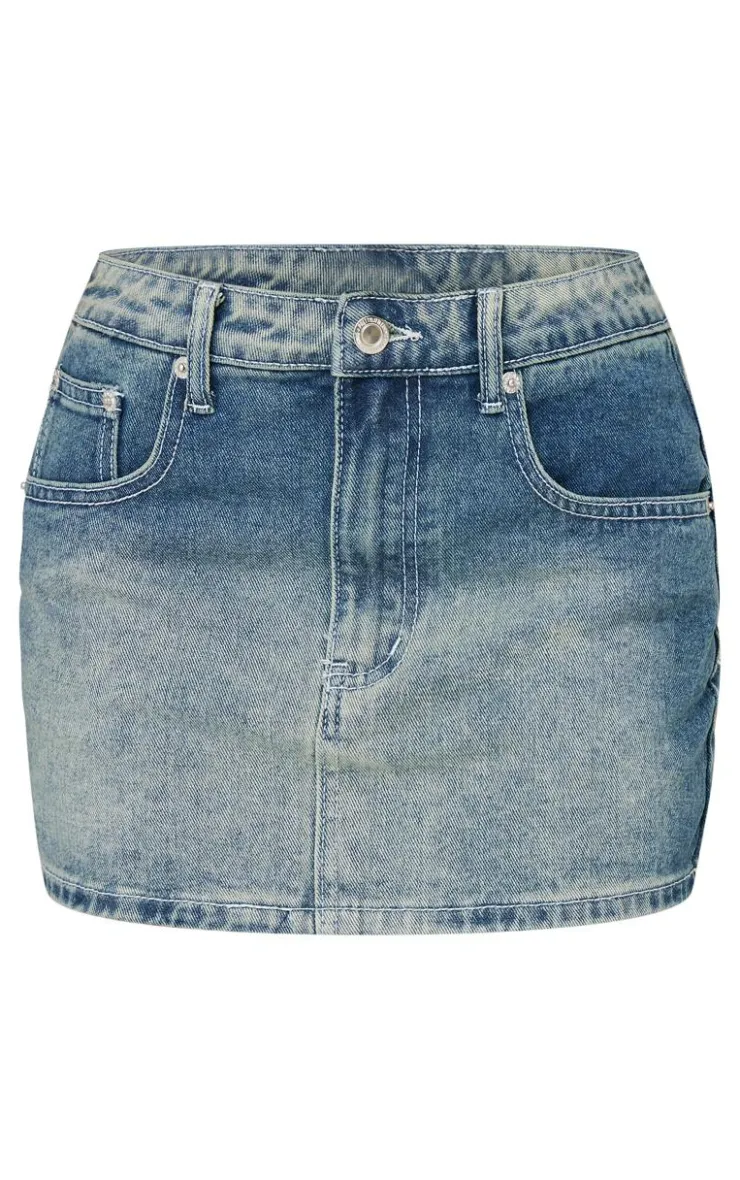 Sale PrettyLittleThing Petite Denim Low Rise Mini Skirt Vintage Light Wash