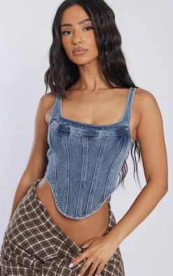 PrettyLittleThing Corsets*Petite Denim Corset Top