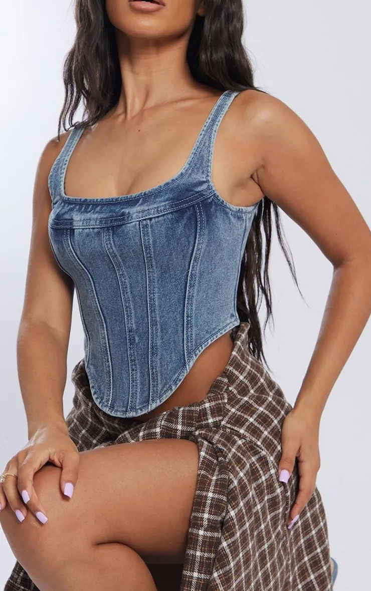 PrettyLittleThing Corsets*Petite Denim Corset Top