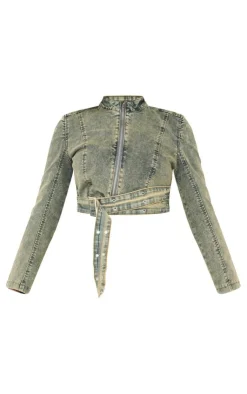 Petite Denim Belt Detail Jacket-PrettyLittleThing Discount