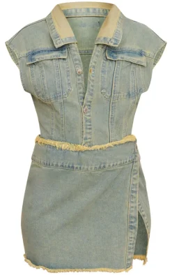 Petite Sleeveless Wrap Over Denim Mini Dress-PrettyLittleThing Online