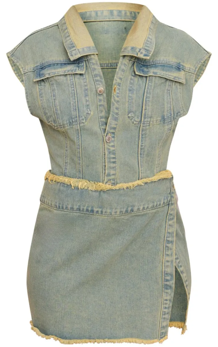 Petite Sleeveless Wrap Over Denim Mini Dress-PrettyLittleThing Online