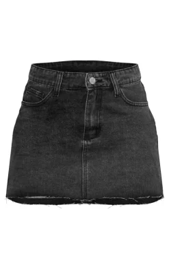 New PrettyLittleThing Petite Pocket Detail Denim Mini Skirt Washed Black