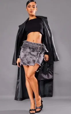 Petite Washed Black Printed Belted Mini Skirt