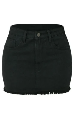 Petite Washed Black Raw Hem Mini Skirt