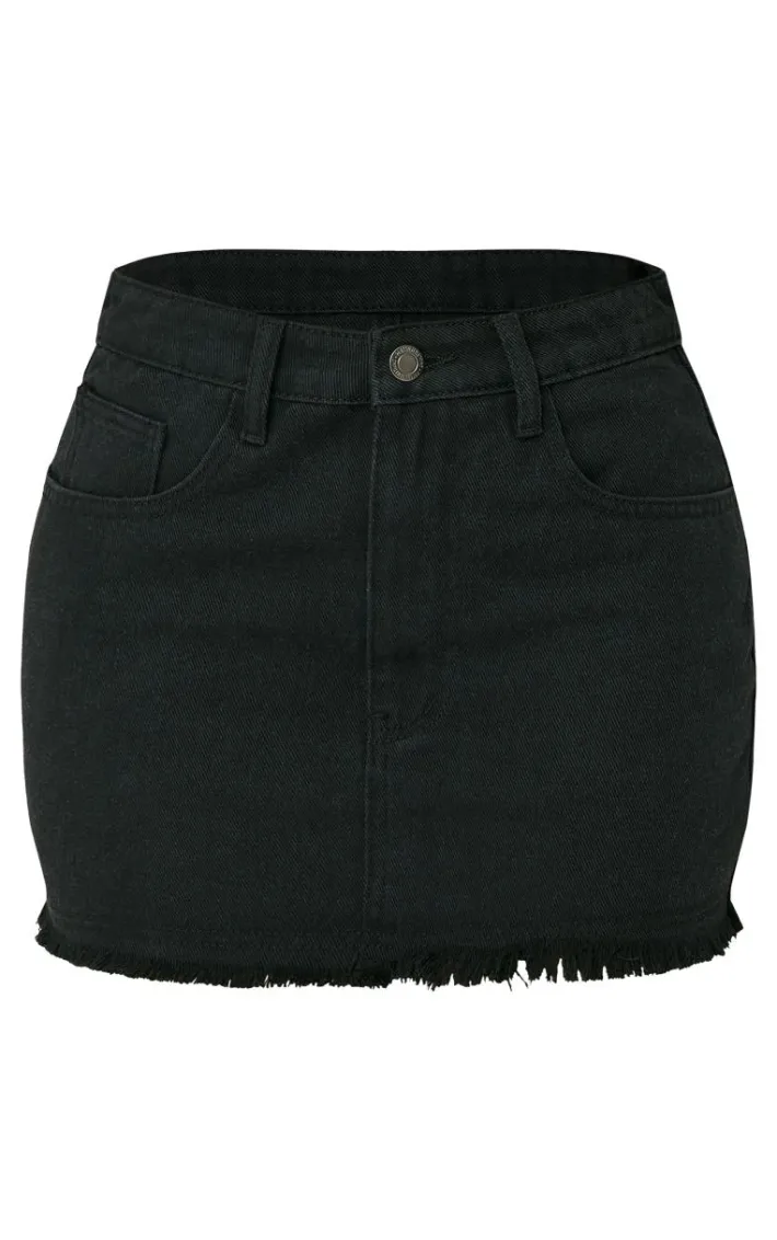Petite Washed Black Raw Hem Mini Skirt