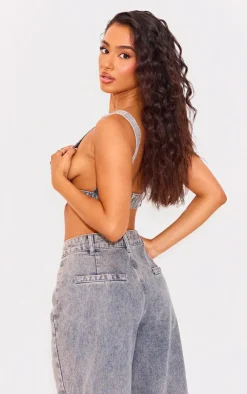 Petite Denim V-neck Bralet-PrettyLittleThing Best