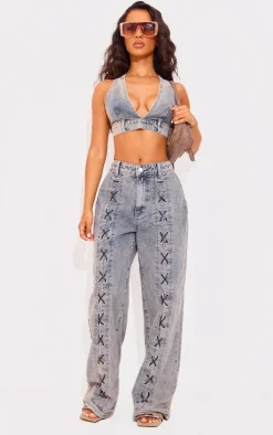 Petite Denim V-neck Bralet-PrettyLittleThing Best