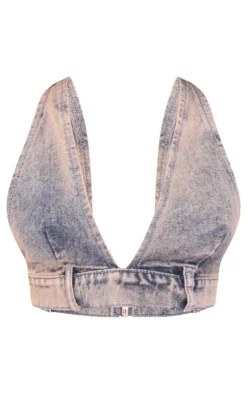 Petite Denim V-neck Bralet-PrettyLittleThing Best