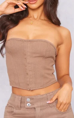 PrettyLittleThing Corsets*Petite Denim Hook And Eye Corset Top