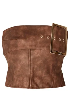 Petite Faux Leather Buckle Detail Corset-PrettyLittleThing Clearance