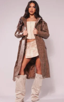PrettyLittleThing Trench Coats*Petite PU Biker Trench Coat