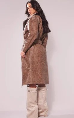 PrettyLittleThing Trench Coats*Petite PU Biker Trench Coat