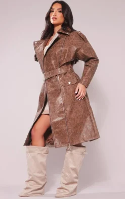 PrettyLittleThing Trench Coats*Petite PU Biker Trench Coat