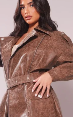 PrettyLittleThing Trench Coats*Petite PU Biker Trench Coat