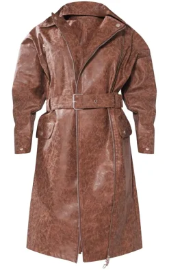 PrettyLittleThing Trench Coats*Petite PU Biker Trench Coat