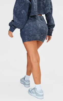 Hot PrettyLittleThing Petite Cross Detail Micro Mini Skirt Washed Charcoal