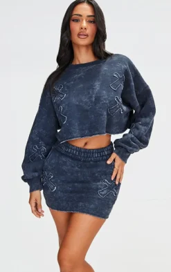 Hot PrettyLittleThing Petite Cross Detail Micro Mini Skirt Washed Charcoal