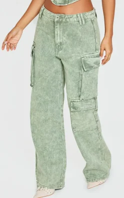 Best PrettyLittleThing Petite Denim Cargo Jeans Washed Green