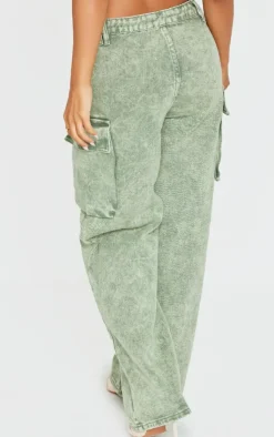 Best PrettyLittleThing Petite Denim Cargo Jeans Washed Green
